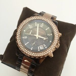 Michael Kors Tortoise w/ Rose Gold Plate & Diamond Bezel Women's Watch